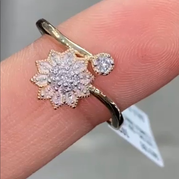 10k solid gold designer flower real diamond beard turner ring not cz not plated - Picture 4 of 5